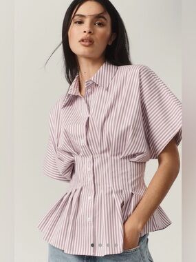 Anthropologie NWT Tobie Short-Sleeve Pleated Blouse by Exquise